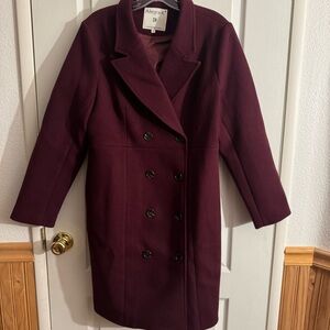 Allegra K Women's Deep Red Pea Coat